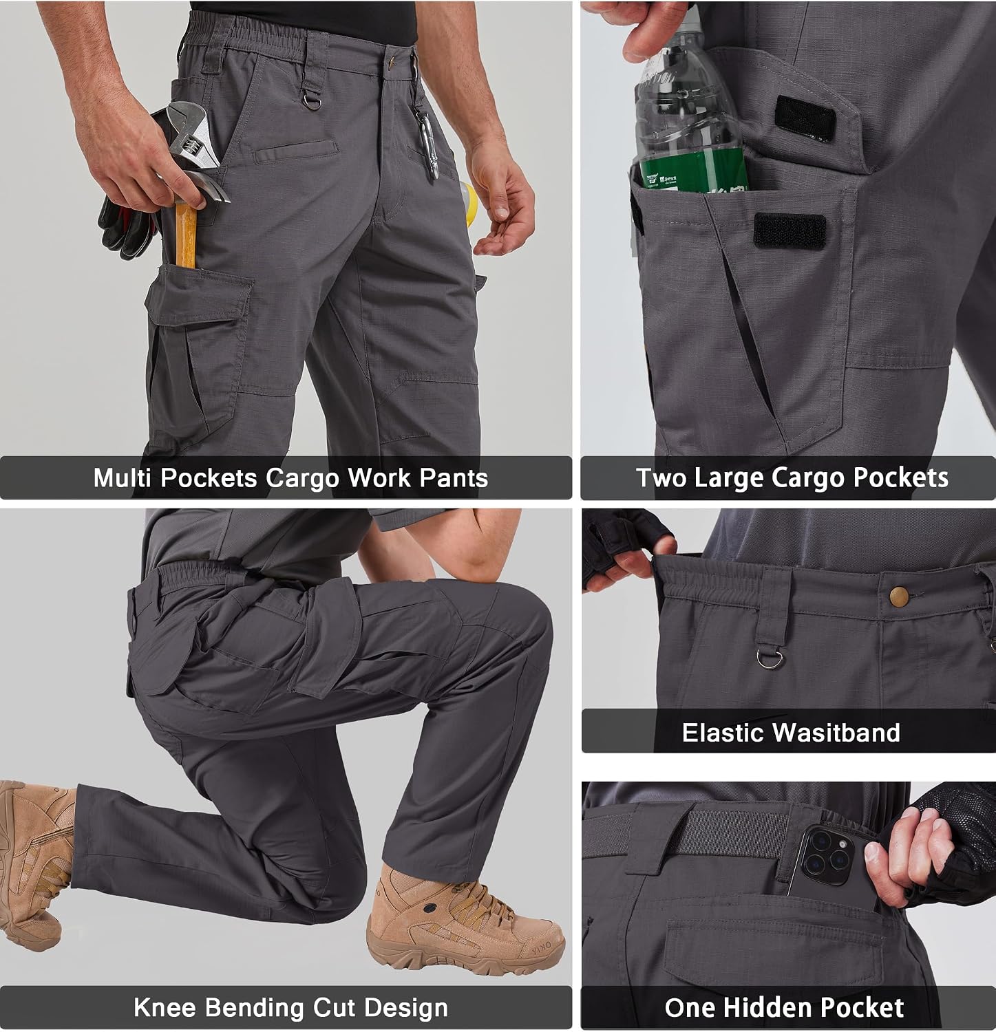 CNBQDD Mens Work Pants Cargo Tactical Construction for Men Ripstop Waterproof Lightweight Outdoor Hiking with Pockets
