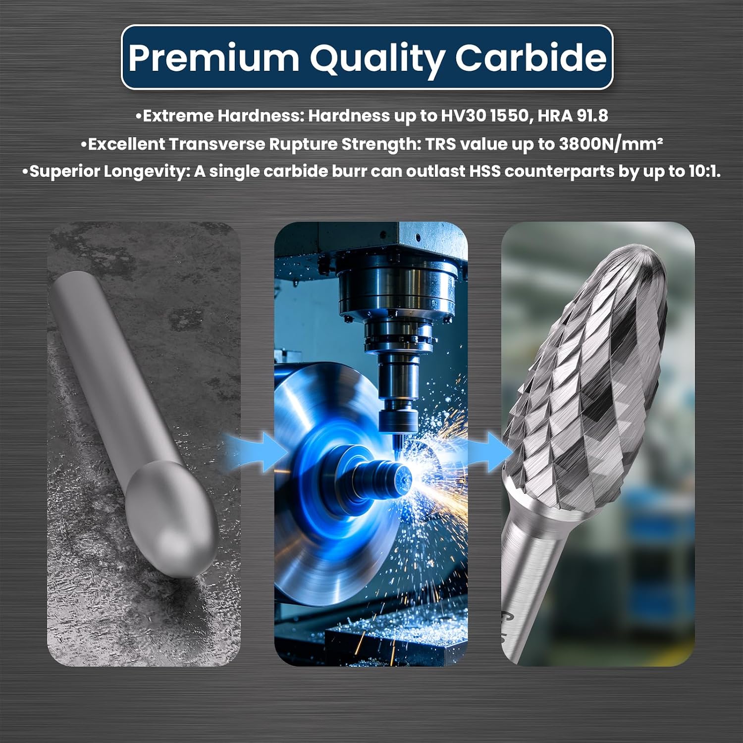 LU&MN SF-5 Tungsten Carbide Burr, 1/2" Head 1/4" Shank, 1 Pc