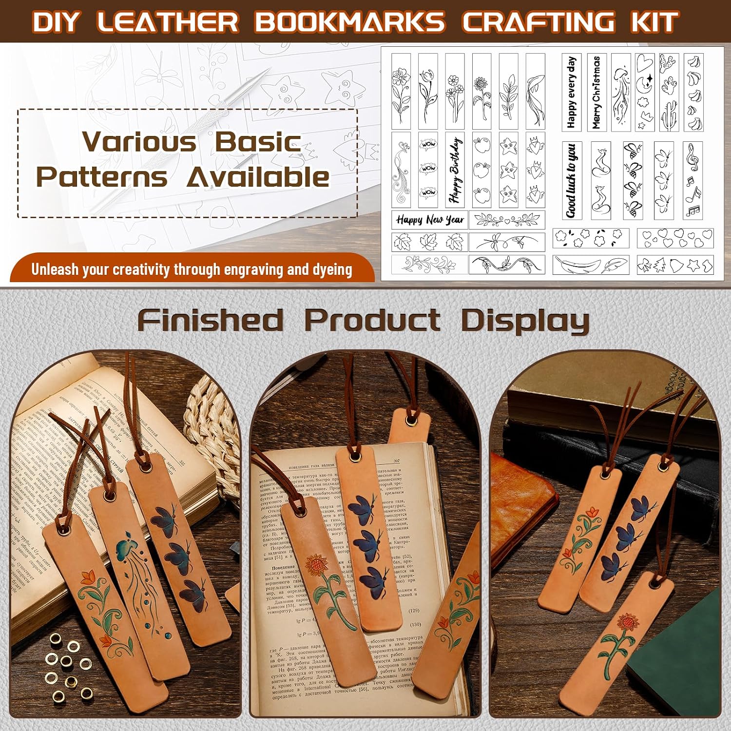 Leather Crafting Kit, Leather Bookmarks Making Kit Tools Supplies Tutorial