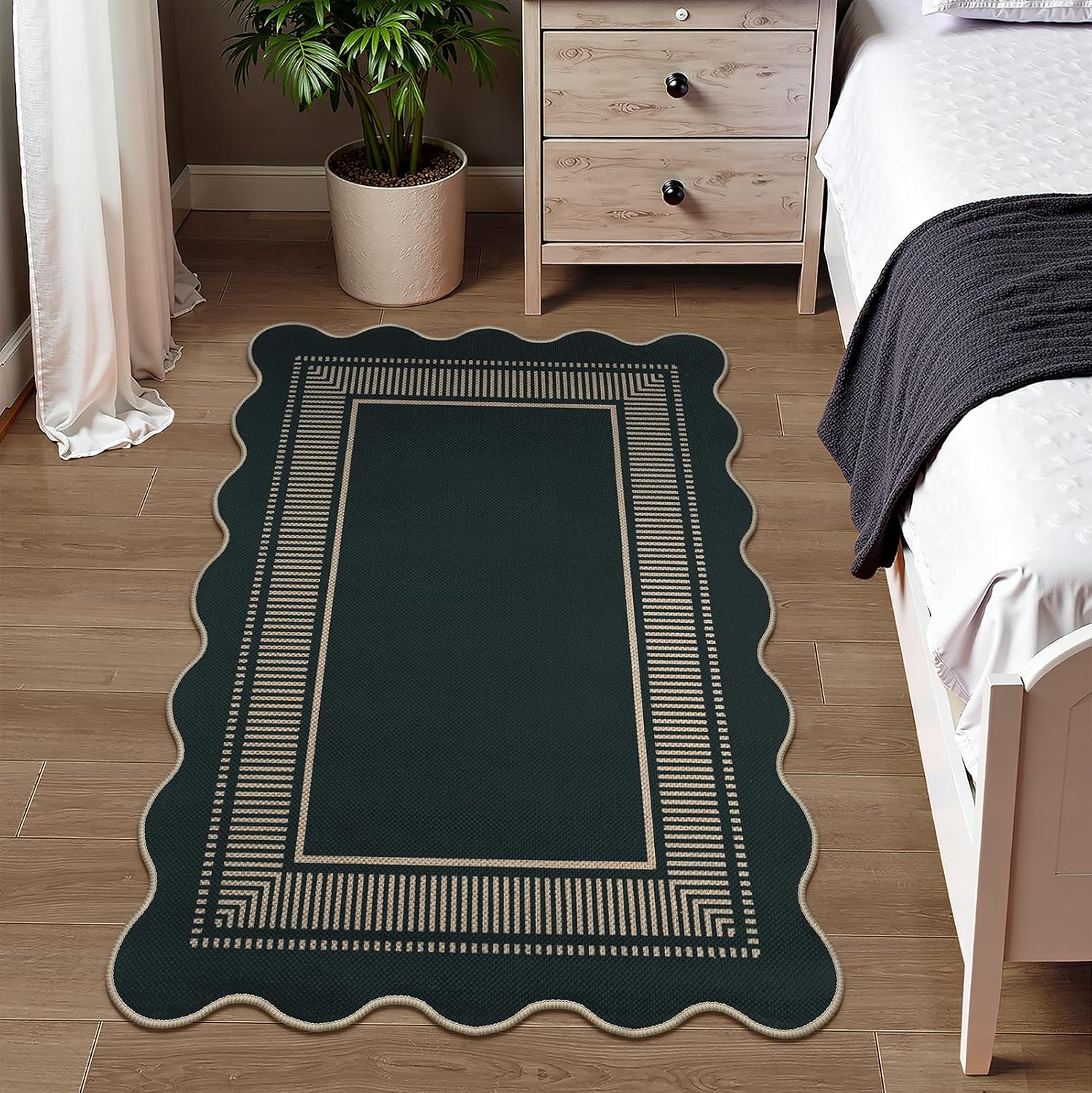 Modern Easy Jute 3x5 Outdoor Patio Rug, Black Washable Rugs for Entryway Indoor Kitchen Rugs, Farmhouse Neutral Non Slip Carpet for Living Room Backyard