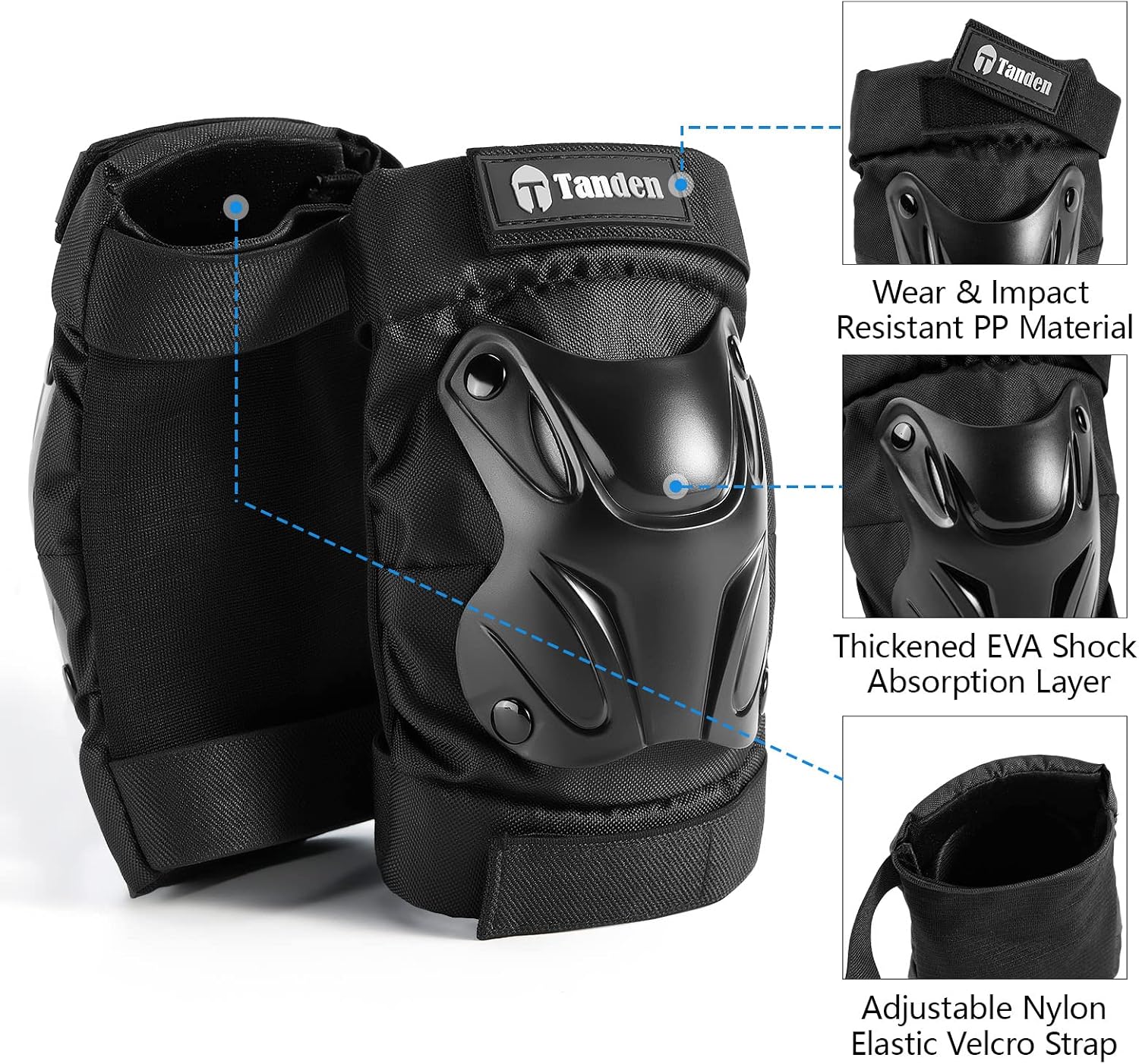 Tanden Skating Protective Gear Knee and Elbow Pads Wrist Guards for Roller Skating Skateboarding, Skate Pads Adult Knee Pads