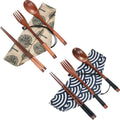 Tatuo 2 Sets Wooden Utensil Set, Portable Spoon Fork Chopsticks with Pouch