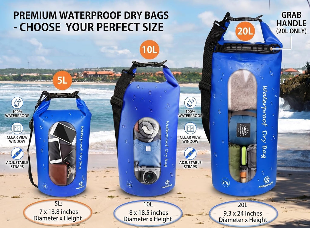 Freegrace Waterproof Dry Bag with Double Zip-Lock, Fanny Pack & Phone Case