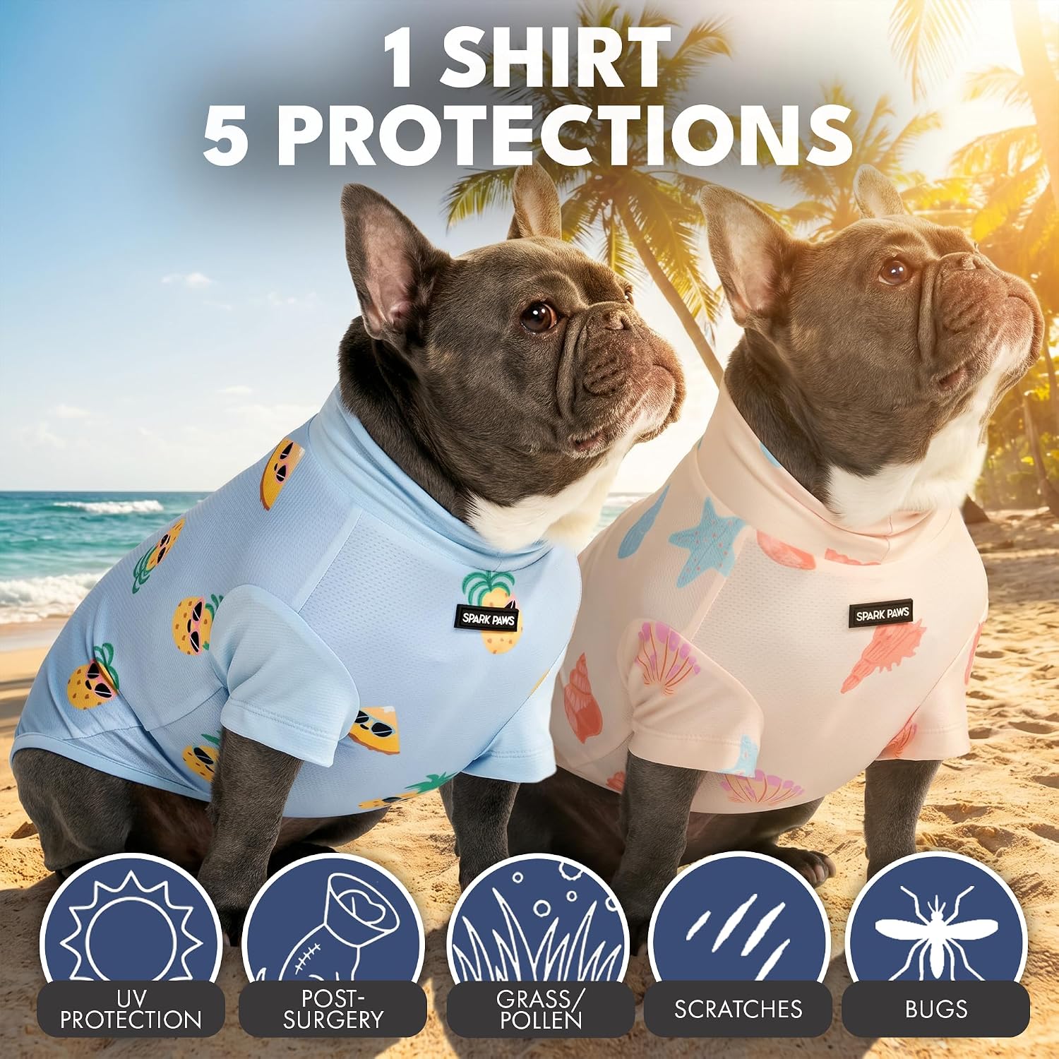 Spark Paws Sunblock Dog T-Shirt, SPF 30 UV Sun Protection, Summer Cooling