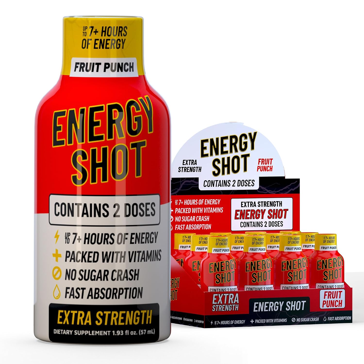 Blue Raspberry Extra Strength Energy Shot 48 pk – 260mg Natural Caffeine B12 B6 – Energy & Focus Support – 2 Servings Sugar Free Zero Calorie Green Tea B-Vitamins Electrolytes Vegan – 1.93 fl oz