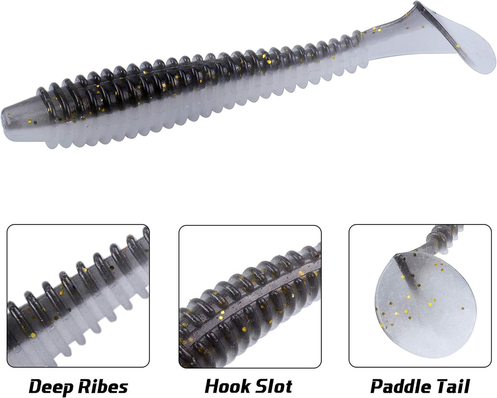 RUNCL Swimbaits Paddle 10/20/30/40PCS, 5/4/3/2 Inchs Paddle Tail, Soft Lure for Trout Crappie Bass, Durable Plastic Bait Swimmer for Saltwater/Freshwater, Fishing Lover's Gift