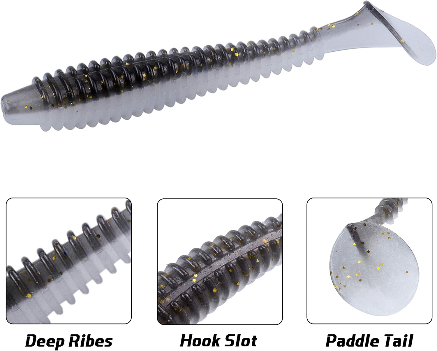 RUNCL Swimbaits Paddle 10/20/30/40PCS, 5/4/3/2 Inchs Paddle Tail, Soft Lure for Trout Crappie Bass, Durable Plastic Bait Swimmer for Saltwater/Freshwater, Fishing Lover's Gift