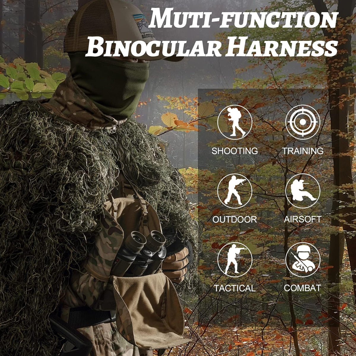 VISMIX Binocular Harness with Rain Cover for Hunting Hiking Shooting