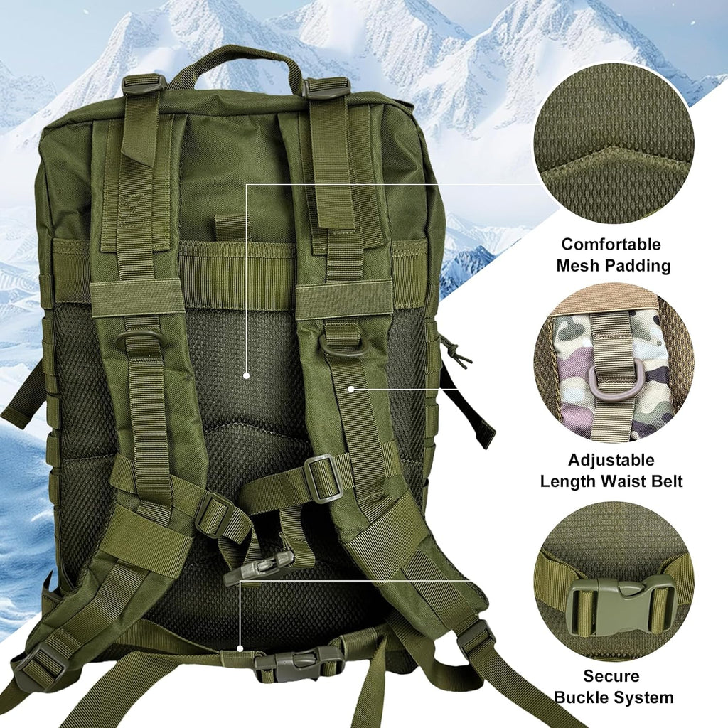 50L Large Military Tactical Backpack Molle Army Assault Pack for Travel Camping Hiking Fishing Backpack for men (green)