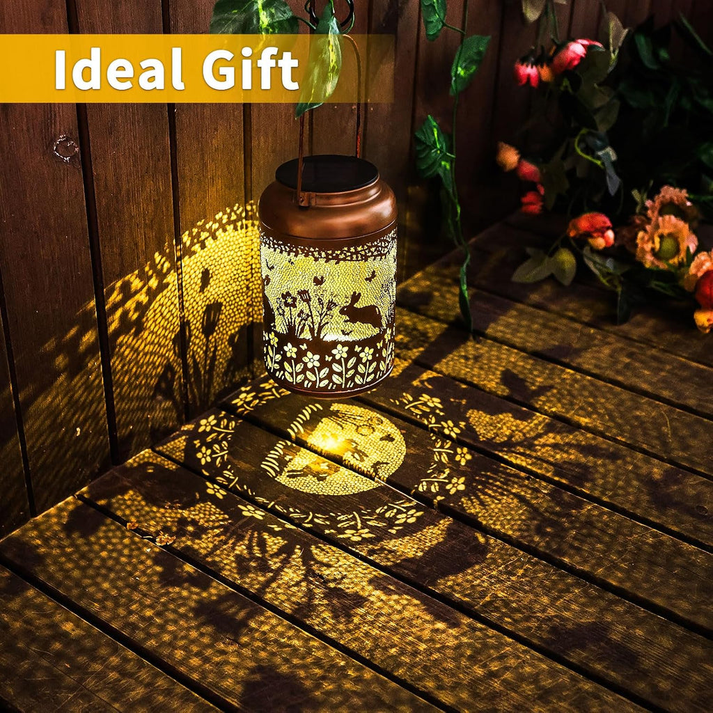 Fathers Day Gifts Rabbit Solar Lanterns Outdoor Waterproof,Hanging Bunny Solar Lights Metal Decoration Outside for Yard,Patio,Porch, Pathway, Lawn Garden Decor Lantern Gifts for Women Mom