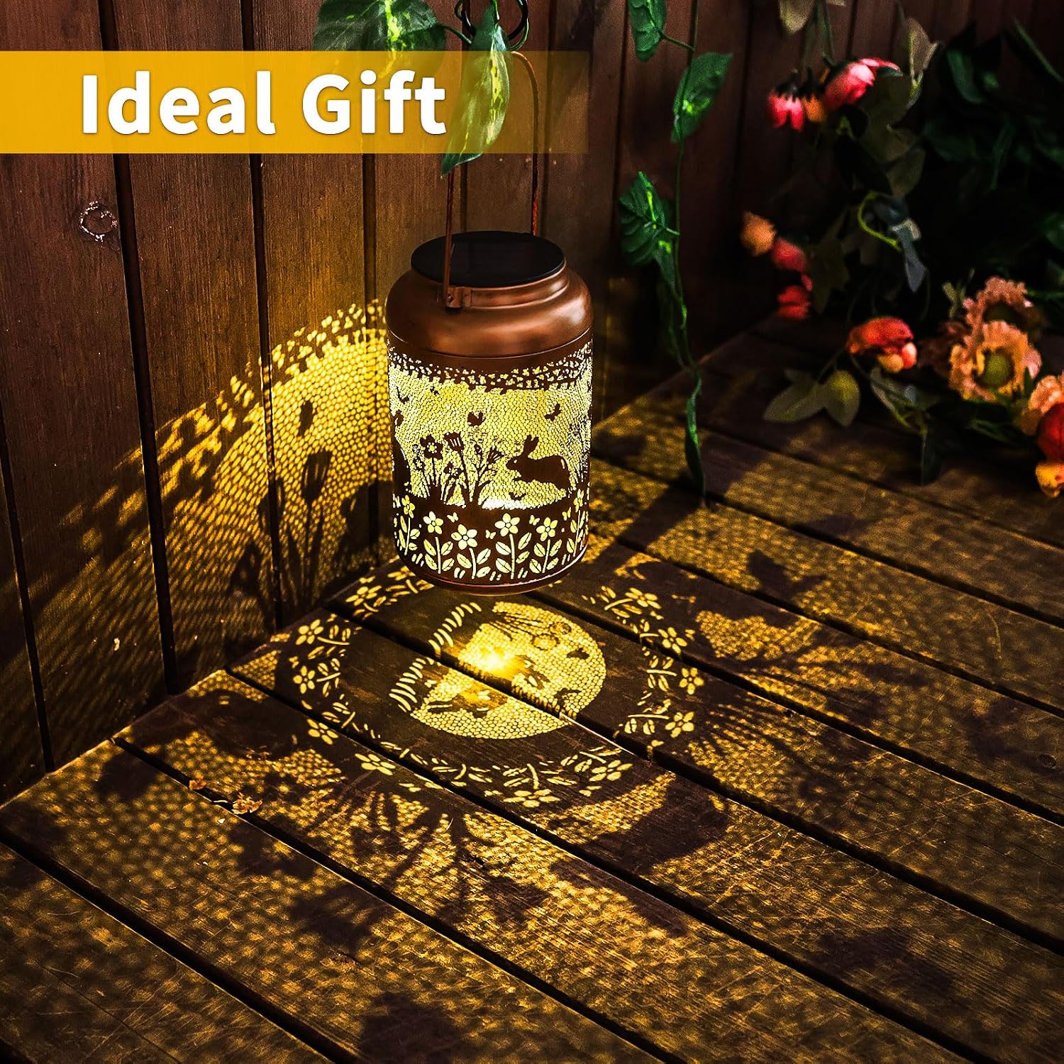 Fathers Day Gifts Rabbit Solar Lanterns Outdoor Waterproof,Hanging Bunny Solar Lights Metal Decoration Outside for Yard,Patio,Porch, Pathway, Lawn Garden Decor Lantern Gifts for Women Mom