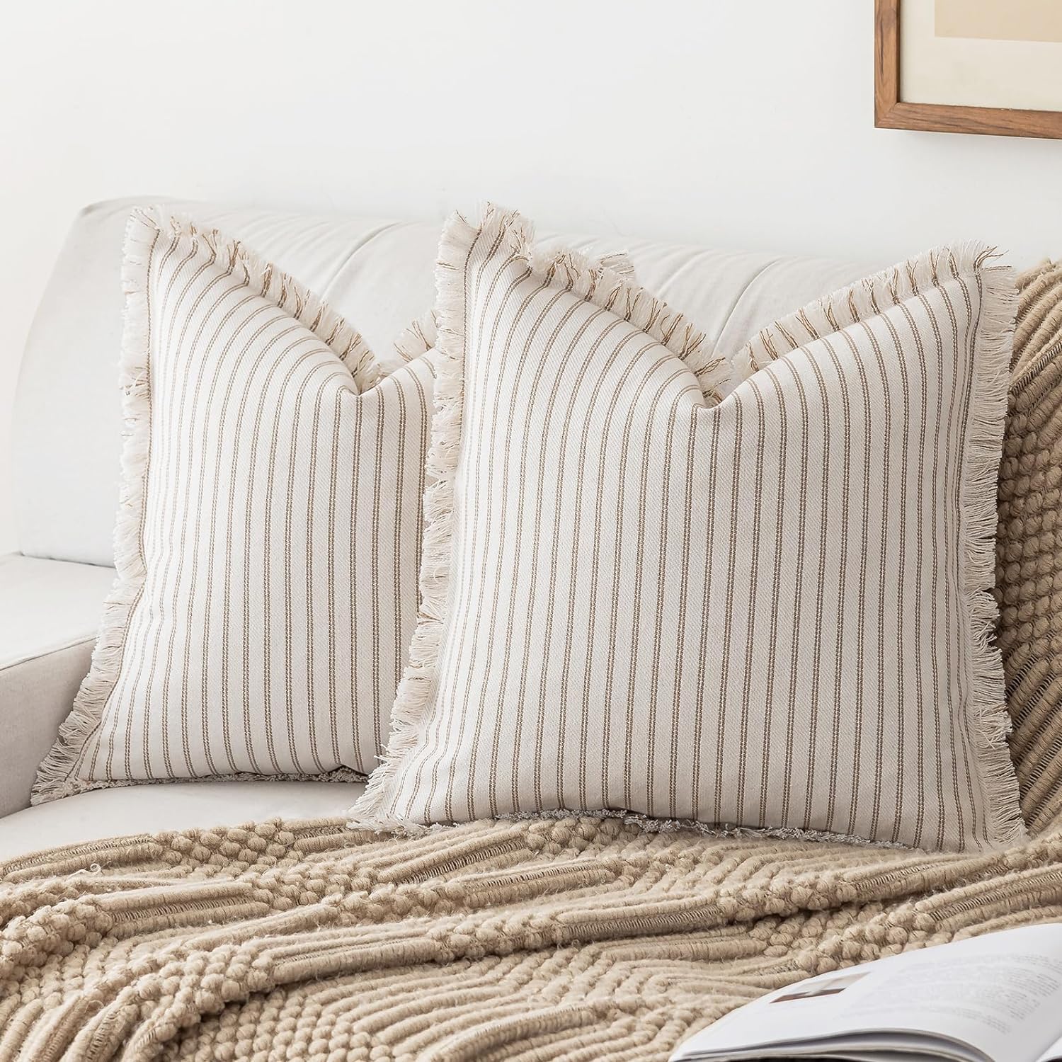 YEENAASY Throw Pillow Covers 18x18 Boho Striped Pillow Cases with Tassel