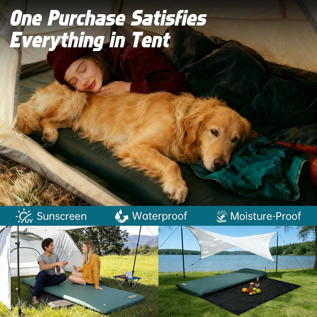 Self Inflating Sleeping Pad with Waterproof Tarp, 3.2" Extra Thick Built-in Electric Pump Air Mattress for Car Camping, R-Value 9.5 All-Season Winter Gear, Roll-up Compact Mat