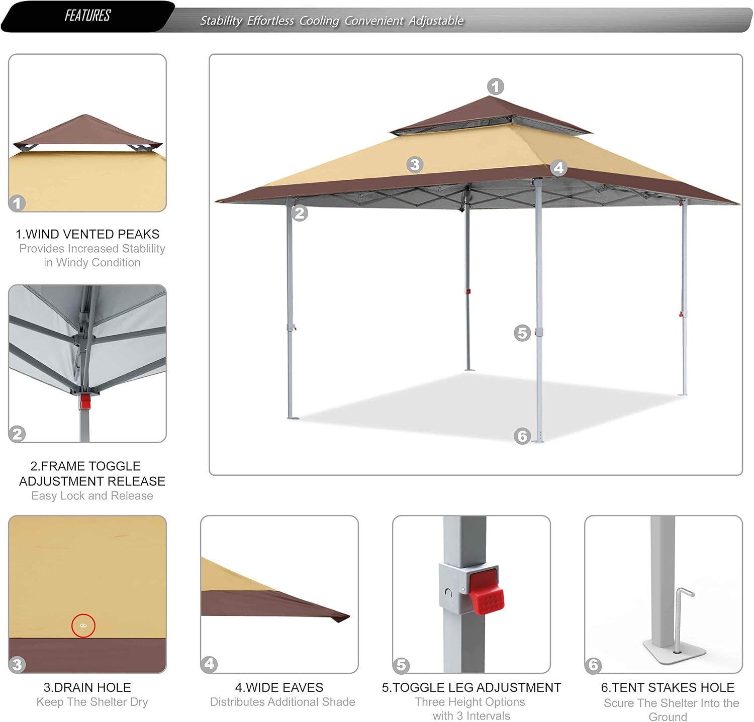 ABCCANOPY 13x13 Instant Pop Up Canopy Tent, Double Vented Top, Beige