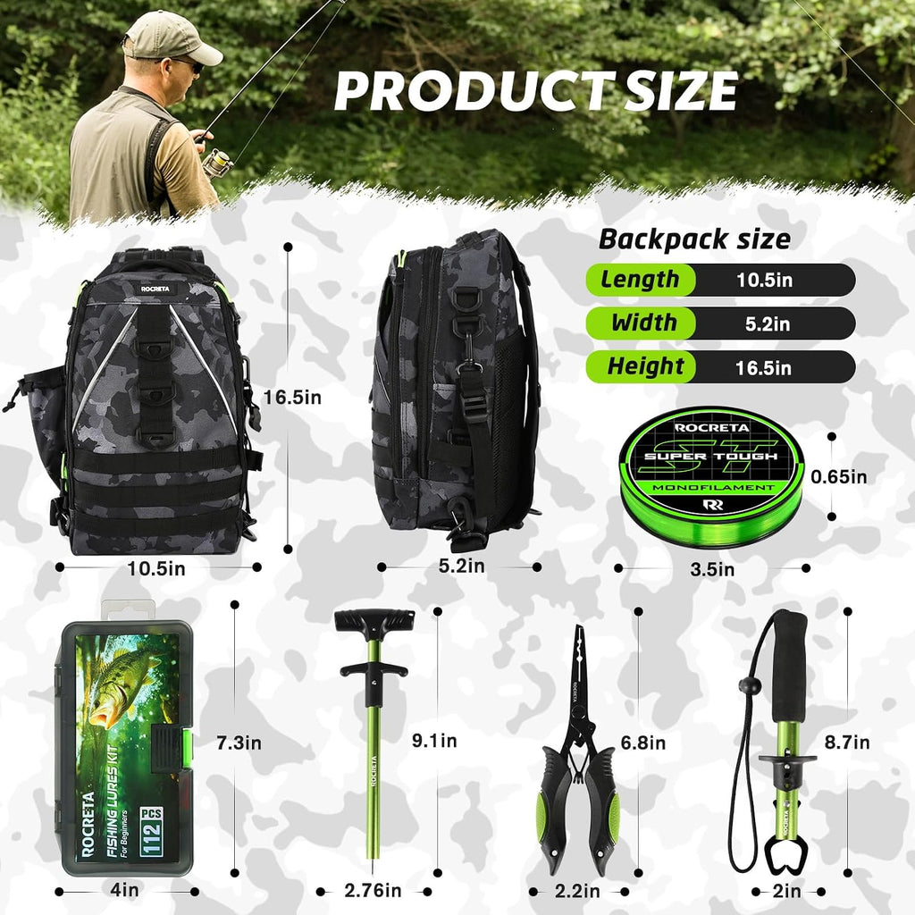 Fishing Backpack with Tackle Boxes,Fishing Lure Kit and Tool