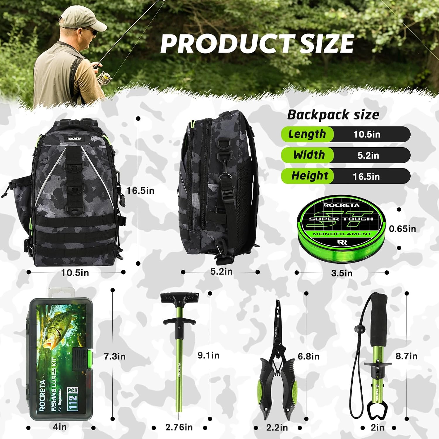Fishing Backpack with Tackle Boxes,Fishing Lure Kit and Tool