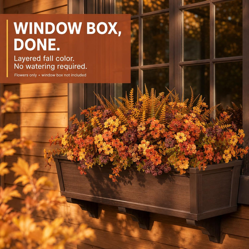 20 Bundles Artificial Fall Flowers for Outdoors, Front Porch Planter Decor
