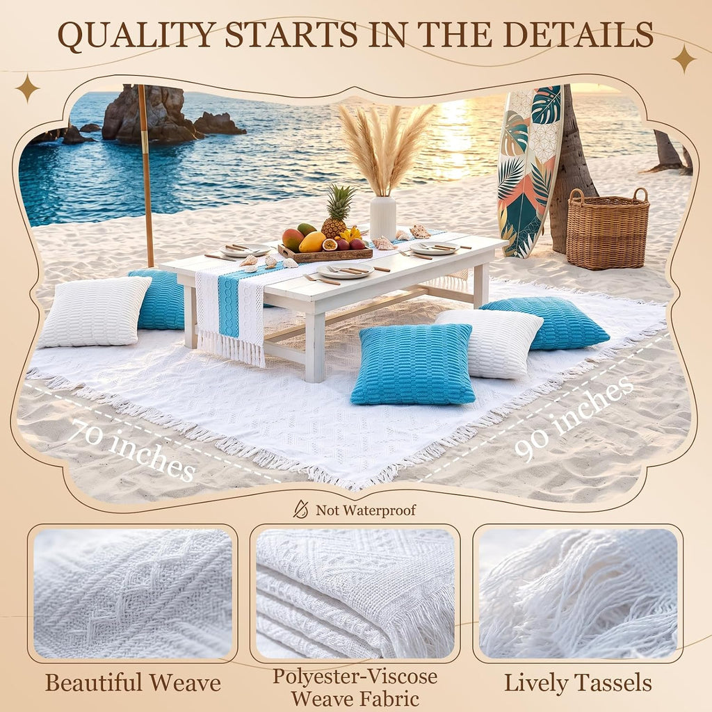 RYCHIC Extra Large Outdoor Picnic Blanket Folding Table Runner 6 Pillows Covers Oversized Sandrpoof Towel Outdoor Rug Family Trip Essentials Summer Vacation Must Have Travel Accessories Lake Day Stuff
