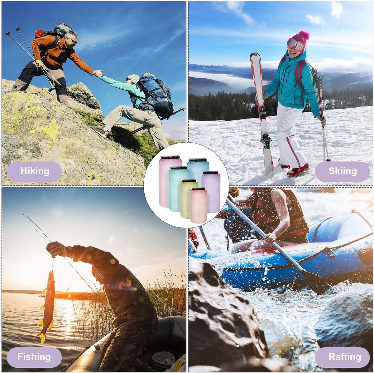Shappy 6 Pcs Waterproof Dry Bag Set Ultralight Stuff Sack 20/15/10/8/5/3L Backpacking Bag with Long Adjustable Strap Outdoor Keep Gear Dry Sack for Camping Kayaking Boating Hiking Travel