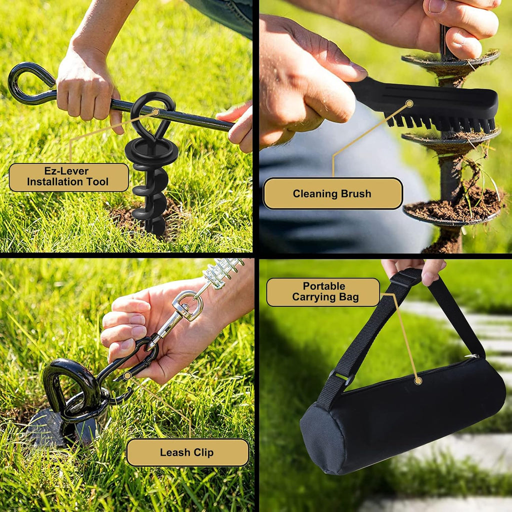 Eurmax USA Heavy Duty Dog Tie Out Stake, No-Tangle In Ground Anchor Runner for Large Dogs up to 210 Lbs - Perfect for Yard, Beach and Camping (Medium,Black)