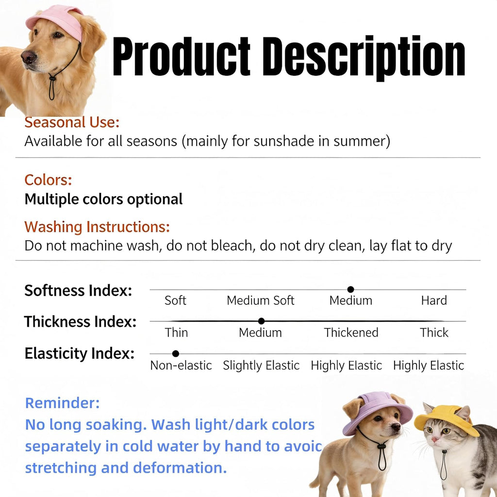 Denim Flannel Pet Sun Hat with Ear Holes, Adjustable UV Protection Cap for Dogs & Cats, Breathable Summer Outdoor Hat with Curved Brim (Purple, M)