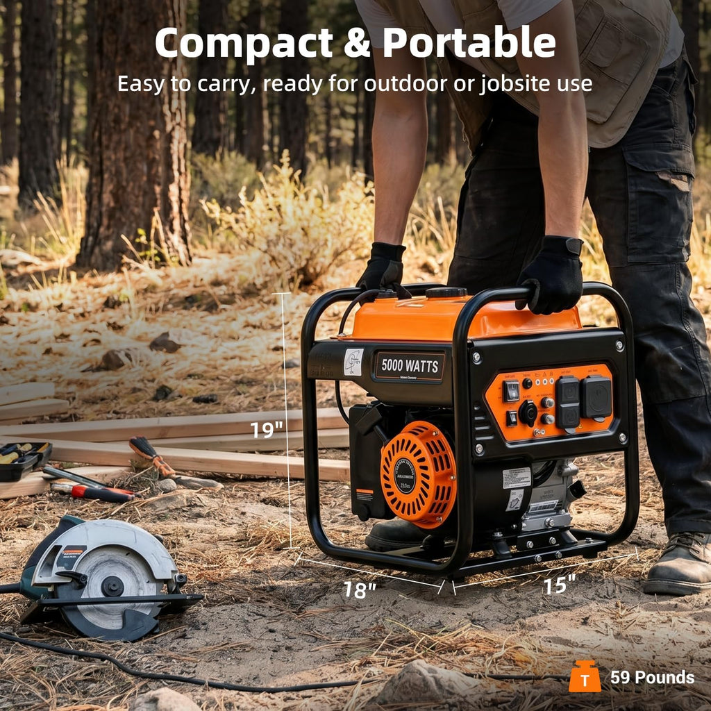 Oxseryn 5000W Inverter Generator Gas Powered, Open Frame Generator, Portable Outdoor Power Equipment, Emergency Home Backup, RV Ready 30A Outlet, ECO Mode, EPA Compliant