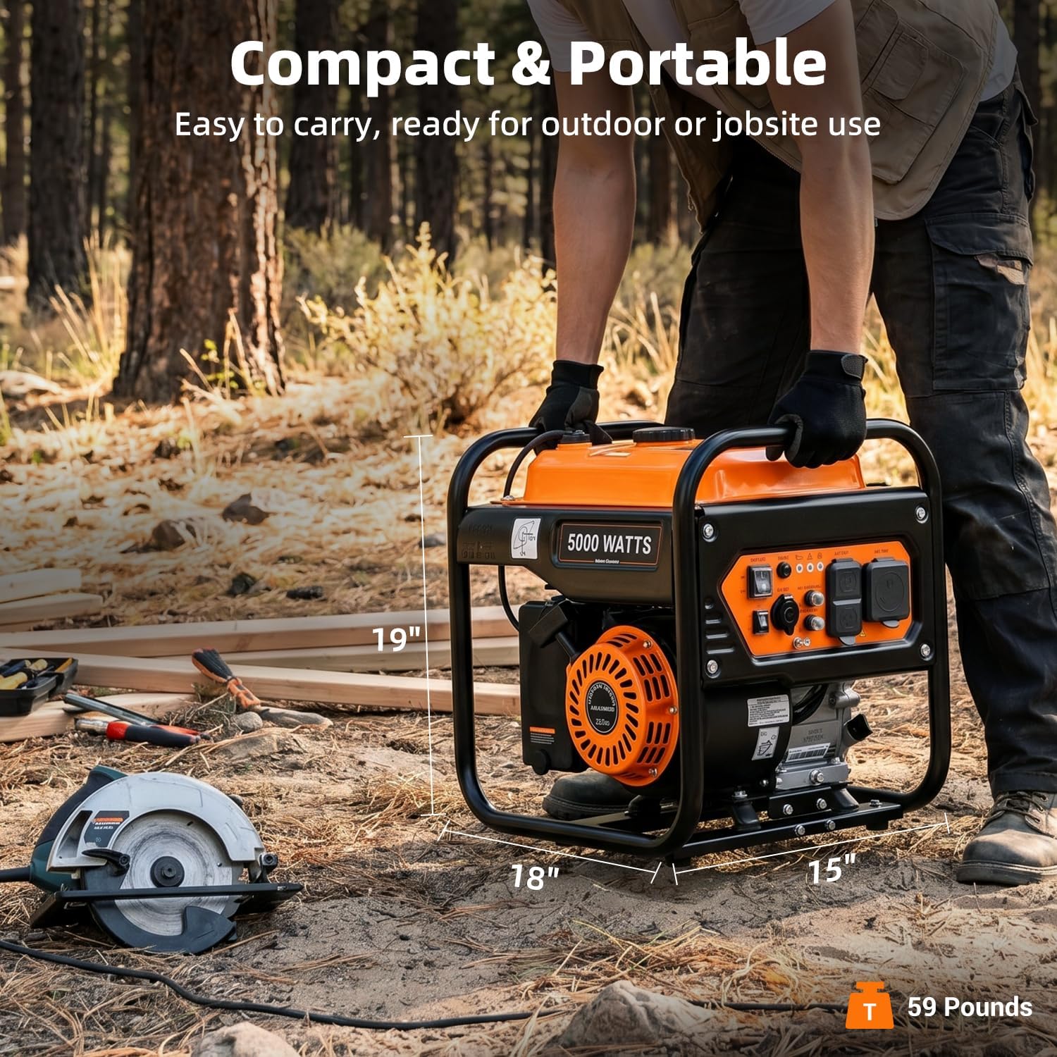 Oxseryn 5000W Inverter Generator Gas Powered, Open Frame Generator, Portable Outdoor Power Equipment, Emergency Home Backup, RV Ready 30A Outlet, ECO Mode, EPA Compliant