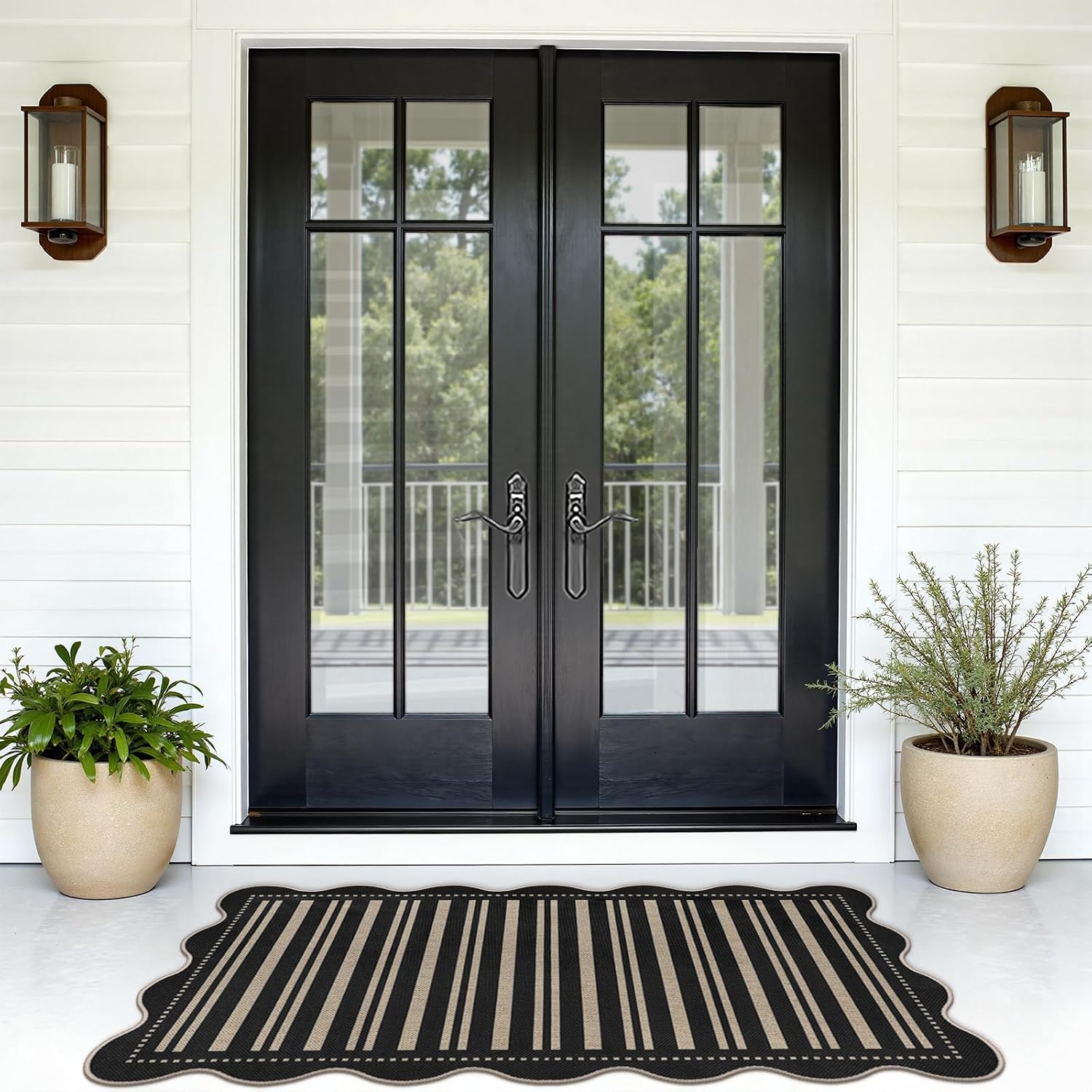Striped Easy Jute Outdoor Patio Rug, 3x5 Washable Rugs for Entryway Indoor Outdoor Living Room Area Rug, Farmhouse Non Slip Black Carpet for Backyard Bedroom Porch