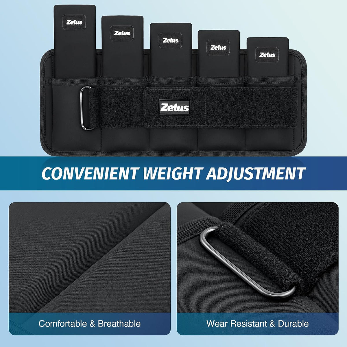 ZELUS Ultra Thin Adjustable Ankle Weights, 4/7/10 lb Fully Adjustable, Filled with Soft Iron for Slim Fit, Leg Weights for Women Men, Strength Weighted for Gym Home Yoga Walking Running Pilates