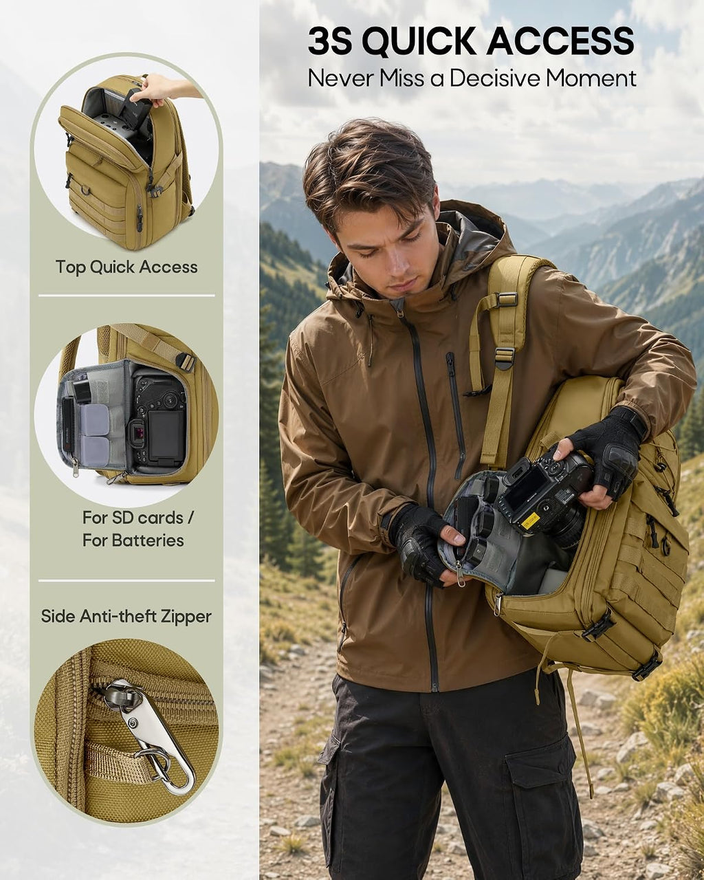 RAINSMORE Camera Backpack, DSLR/SLR/Mirrorless Tactical Camera Bag Cases
