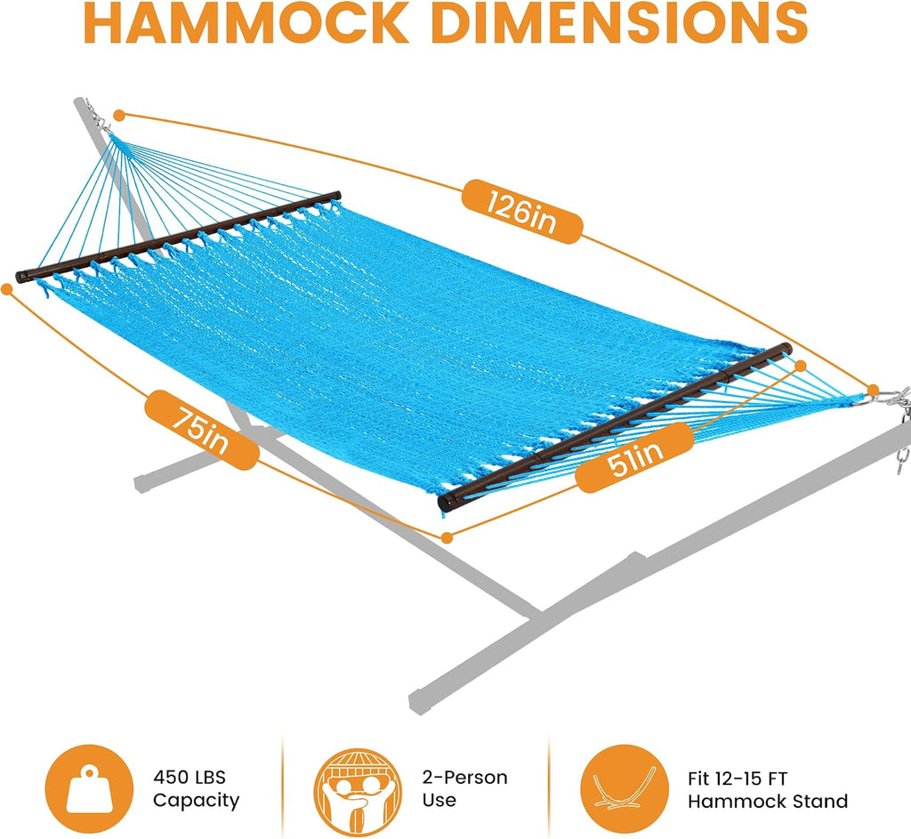 Lazy Daze 2 Person Caribbean Rope Hammock, Handwoven Double Hammock