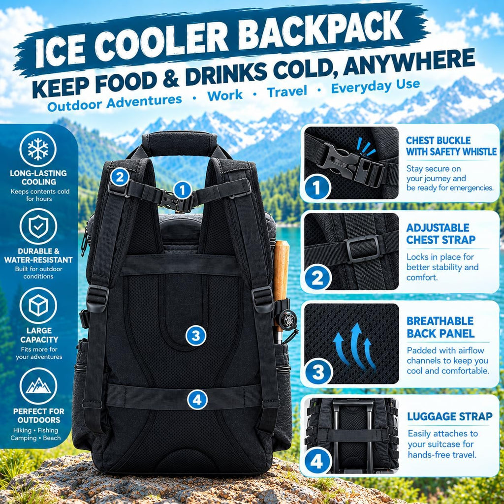 Backpack Coolers Insulated Leak Proof 38cans Soft Insulated Cooler Backpack for Women Men 12 Hours Cooling for Camping Hiking Beach Picnic