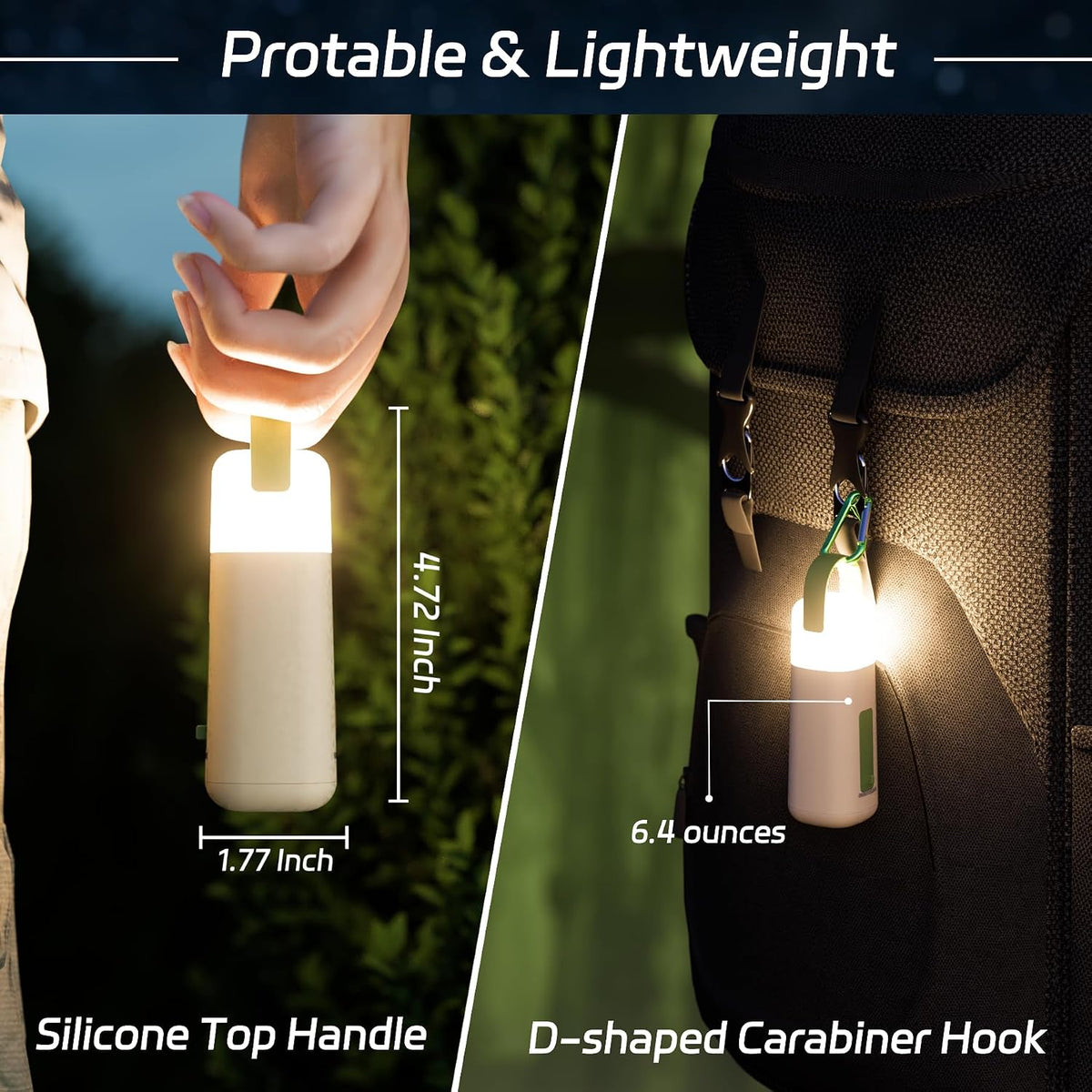 Rechargeable Camping Lantern, 350h Runtime Mini Flashlight with Hock,Green