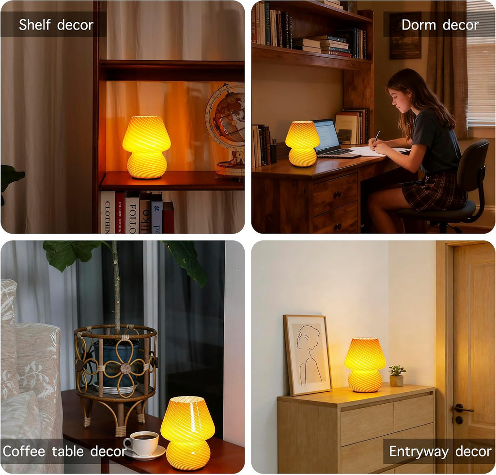 ULAROOM Battery Operated Mushroom Lamp-Vintage Small Table Lamps with Timer, Cordless Battery Powered Bedside Lamp for Bookshelf/Bedroom/Kitchen/Living Room/Shelf/Entryway Decor Aesthetic,Orange