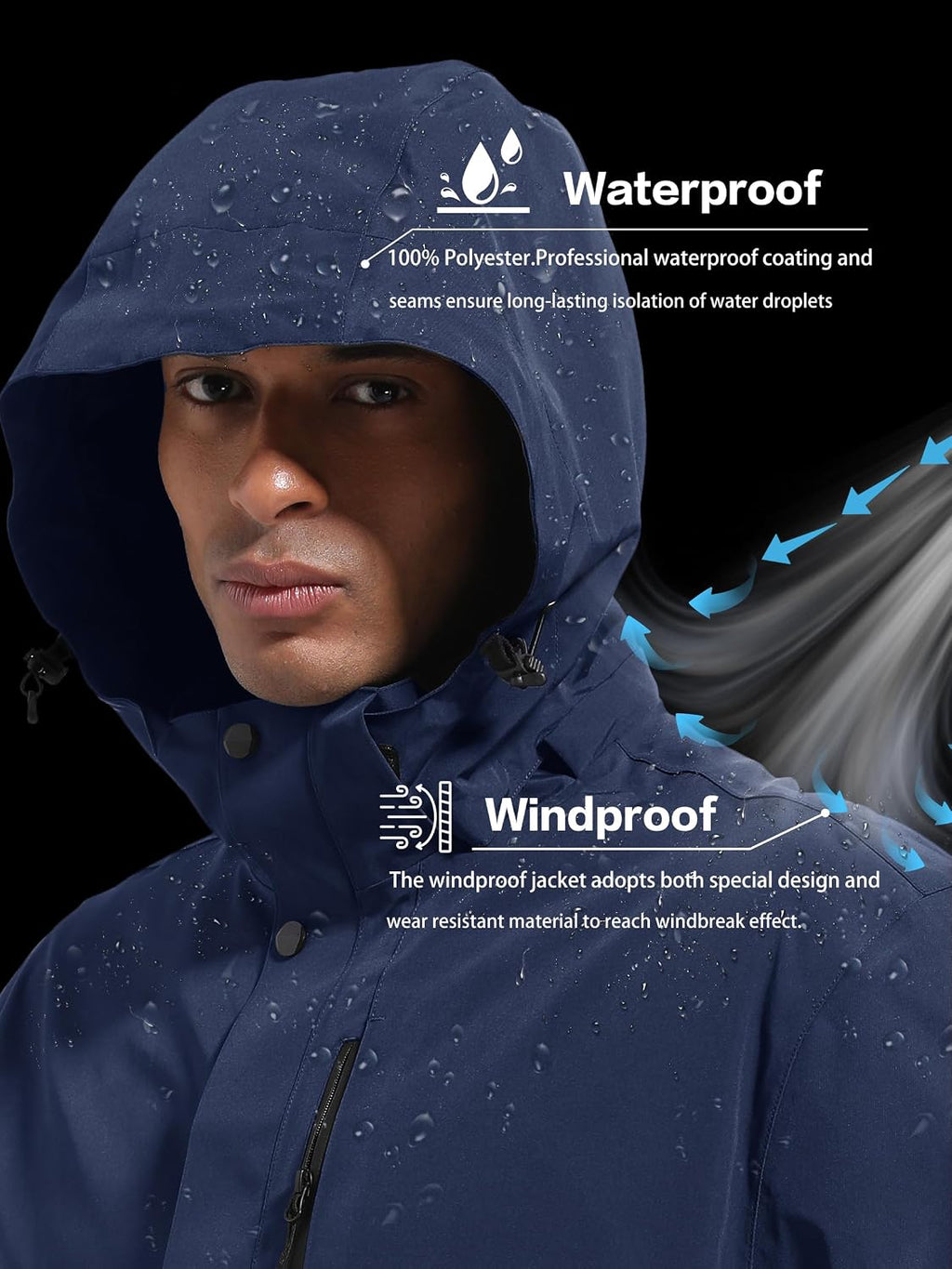 WENRONSTA Men's Lightweight Rain Jacket Waterproof Windbreaker Hooded Raincoat Shell Jacket Outdoor Hiking Fishing Travel