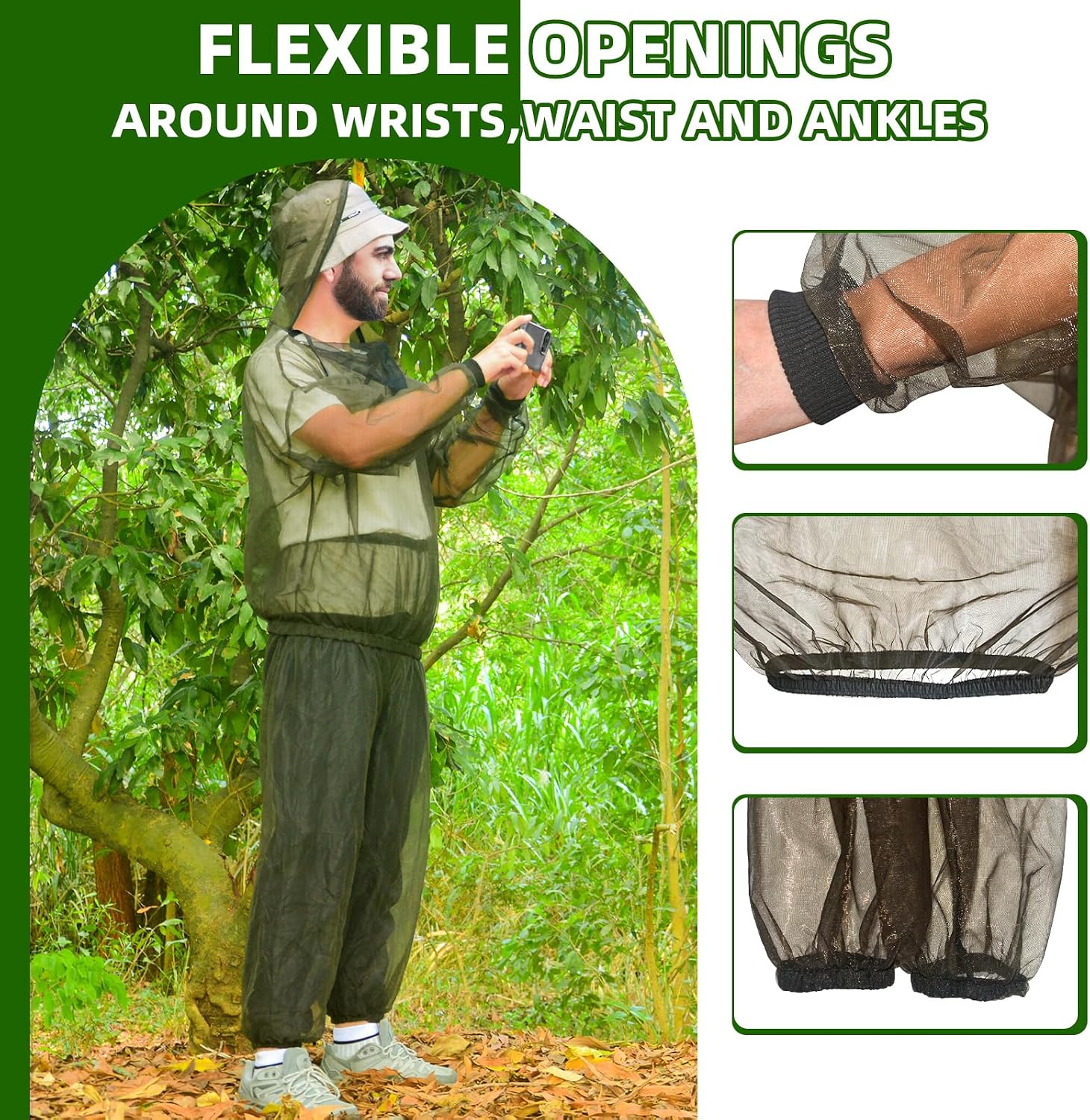 Mosquito Suit XL, Bug Net Pants & Jacket with Hood, Full Body Protection