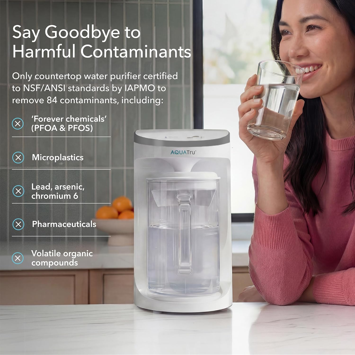 AquaTru Glass Carafe Alkaline Countertop Reverse Osmosis Water Purifier | 4 Stage RO System | Removes 84 Contaminants Including PFOA & PFOS (PFAS), Lead and Microplastics | Adds Alkaline Minerals