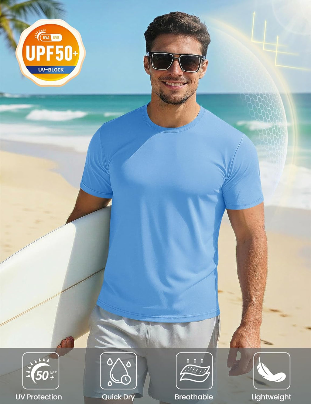 MAGCOMSEN Men's Short Sleeve UPF 50+ T-Shirt Quick Dry Workout Athletic Running Swim Tops Tee Rash Guard Performance Shirts