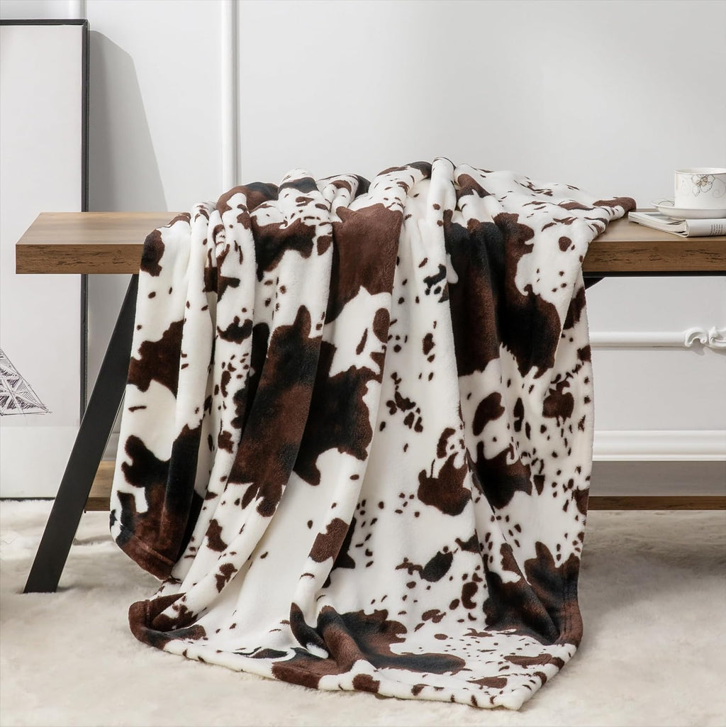 BEDELITE Fleece Blanket Soft Plush Throw for Couch Brown Cow 50"x60"