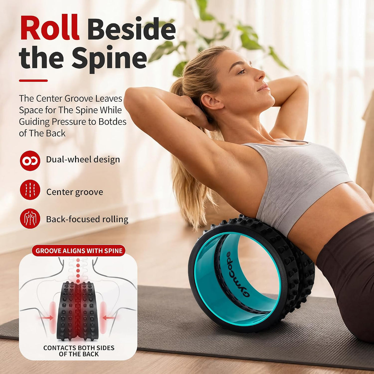 GymCope 10in Back Roller, Foam Roller for Exercise, Spine-Safe Groove