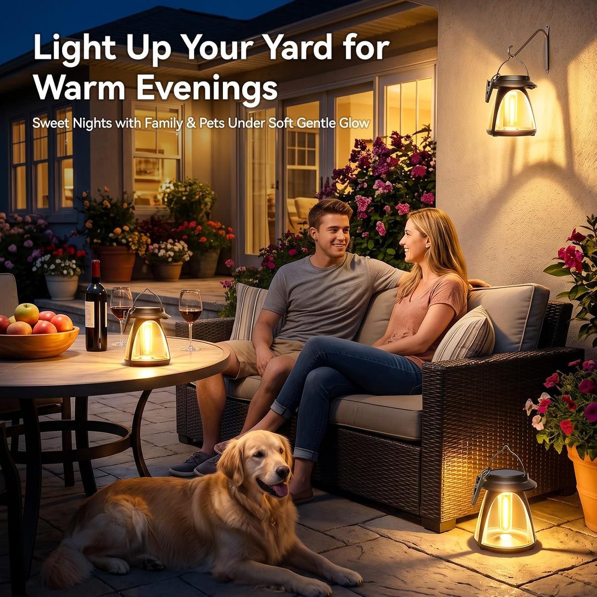 BUCASA Outdoor Hanging Solar Lanterns, IP65, 2 Brightness Modes, 4 Pack