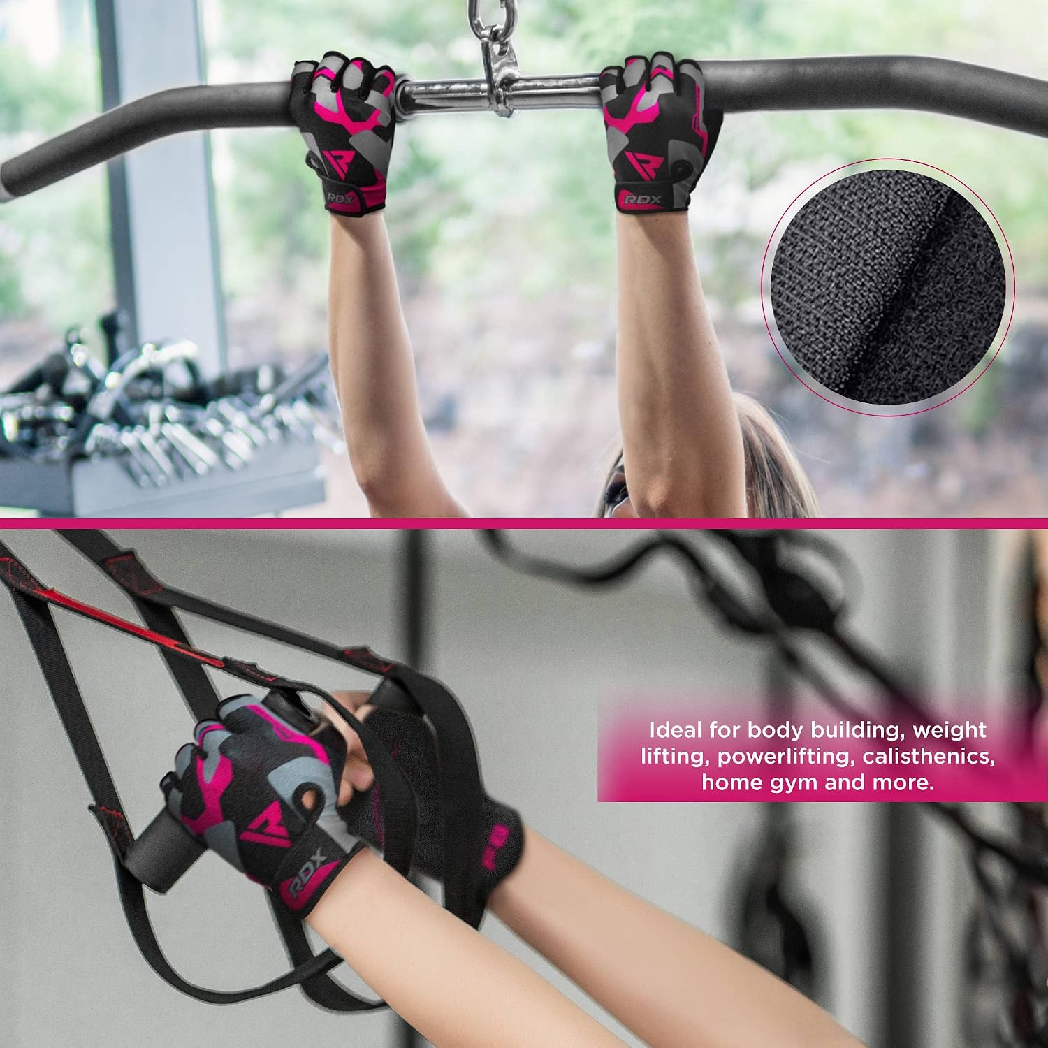 RDX Weight Lifting Gloves Gym Fitness Workout, Anti Slip Padded Palm Elasticated Strength Training Equipment Men Women Half Finger Exercise Bodybuilding Calisthenics Cycling Rowing Climbing