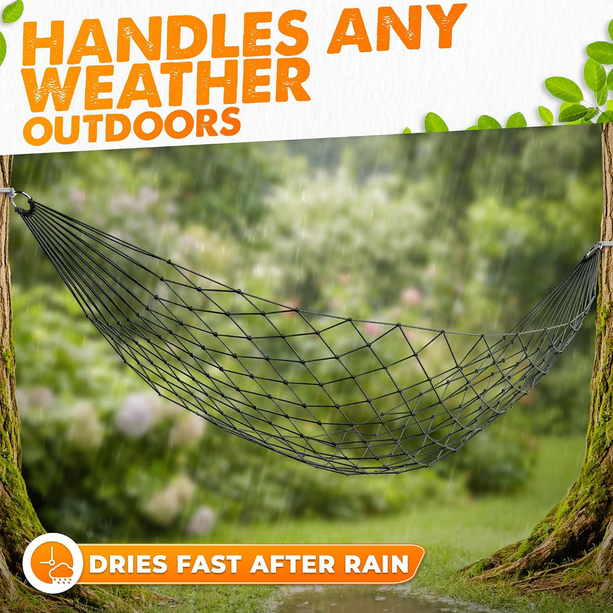 Mesh Hammock, Net Hammock for Outside Camping, 220 lb, Dark Green