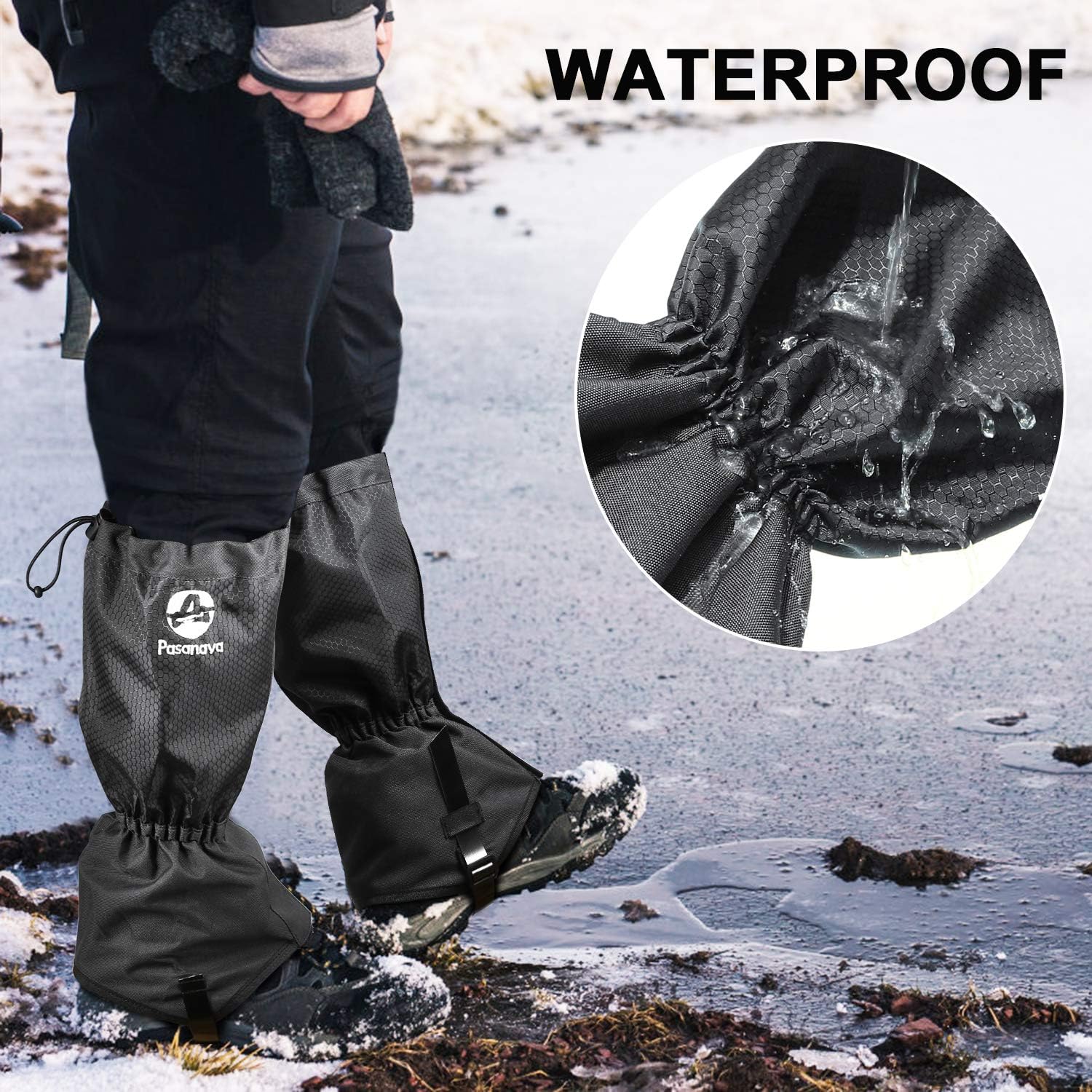 Leg Gaiters Waterproof and Adjustable Snow Boot Gaiters One Size for Hiking,Walking,Hunting,Backpacking and Outdoor Climbing for Men and Women