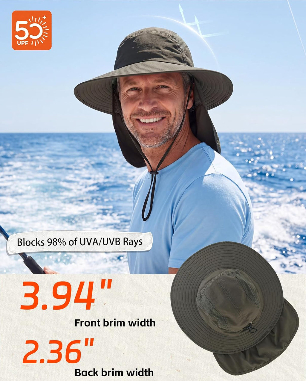 Home Prefer UPF 50+ Sun Hat with Neck Flap Wide Brim Fishing Hat for Men