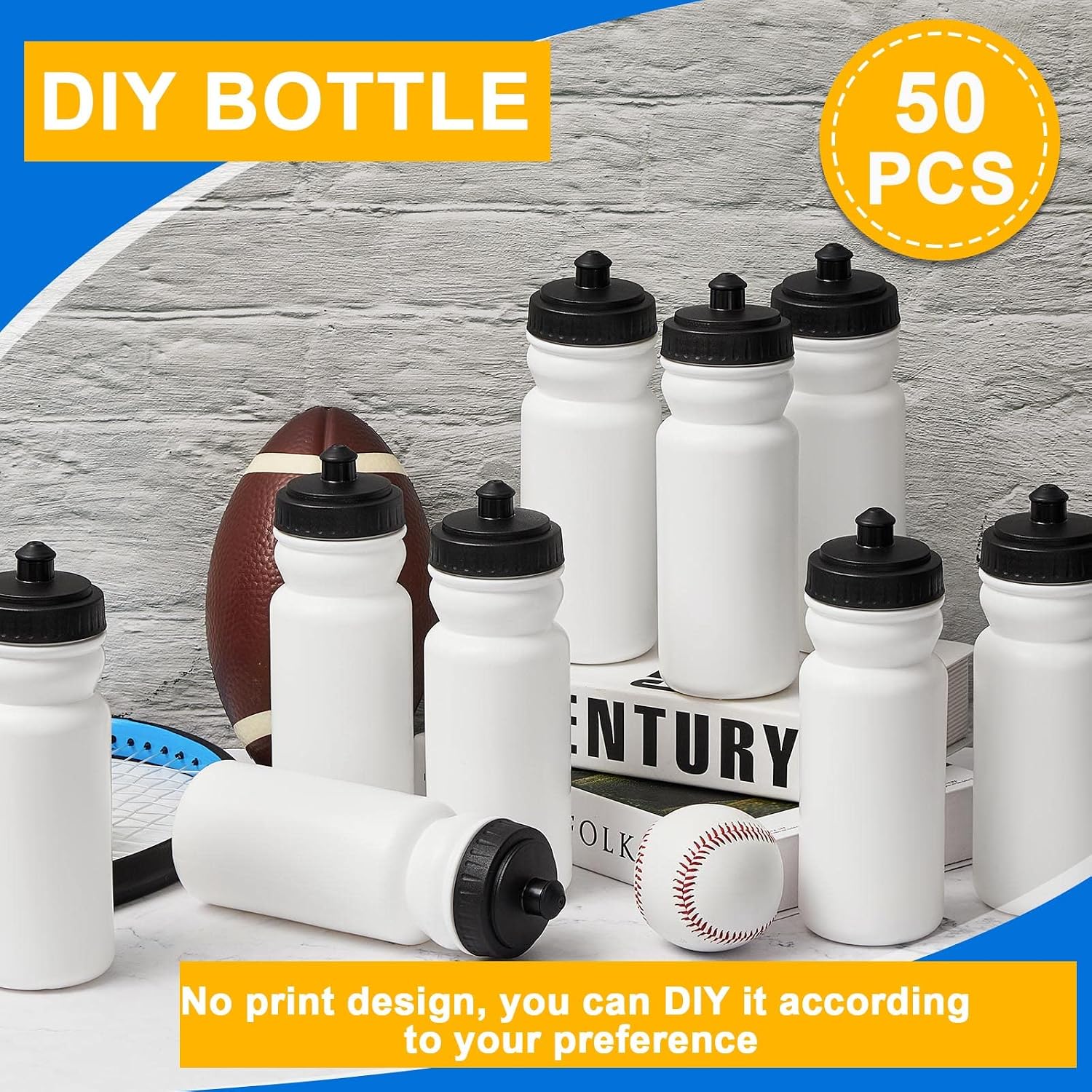 Suclain 50 Pieces Sports Water Bottles 20 oz Water Bottles
