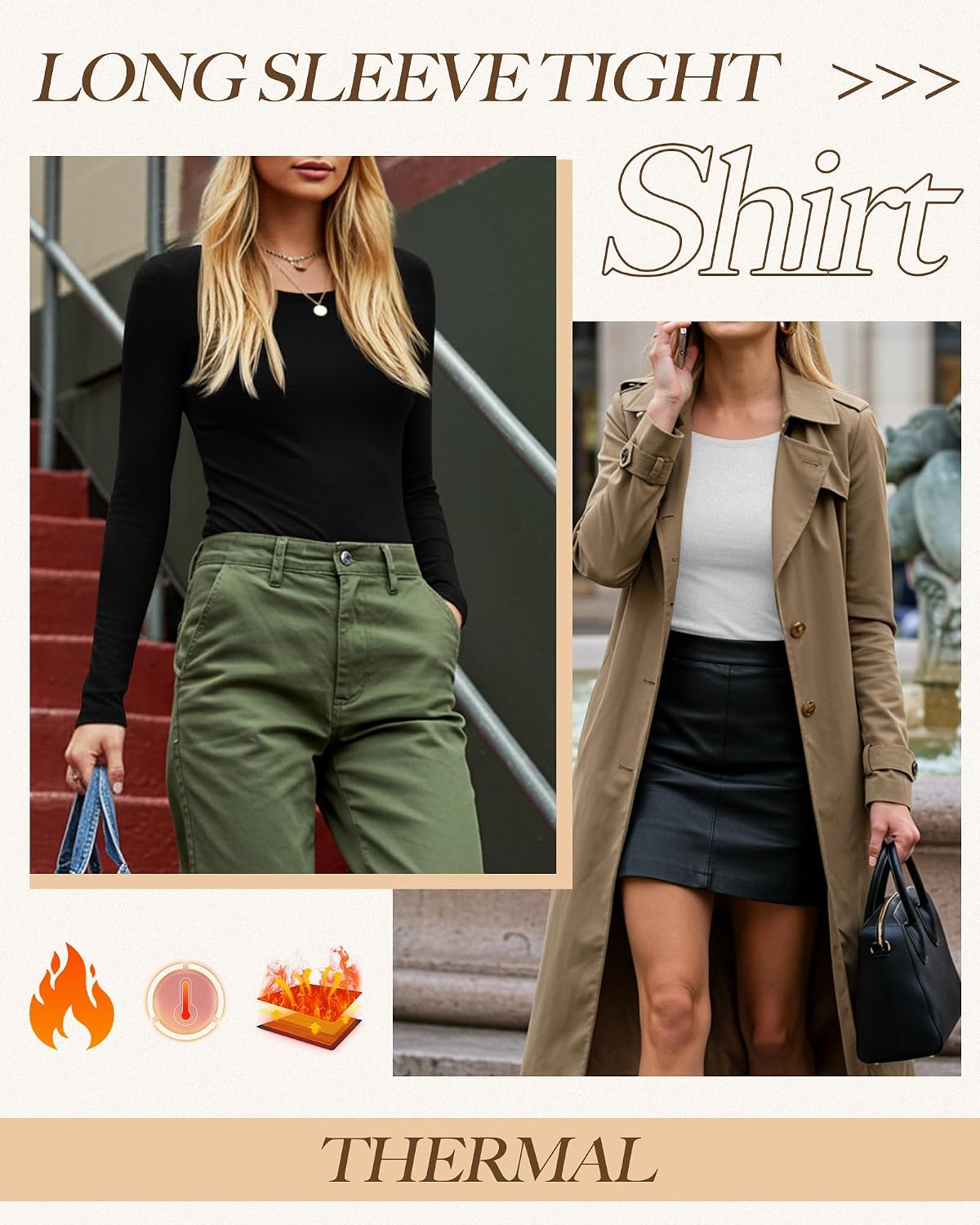 Neer 3 Pack Womens Thermal Shirts Crew Neck Fleece Lined Tops