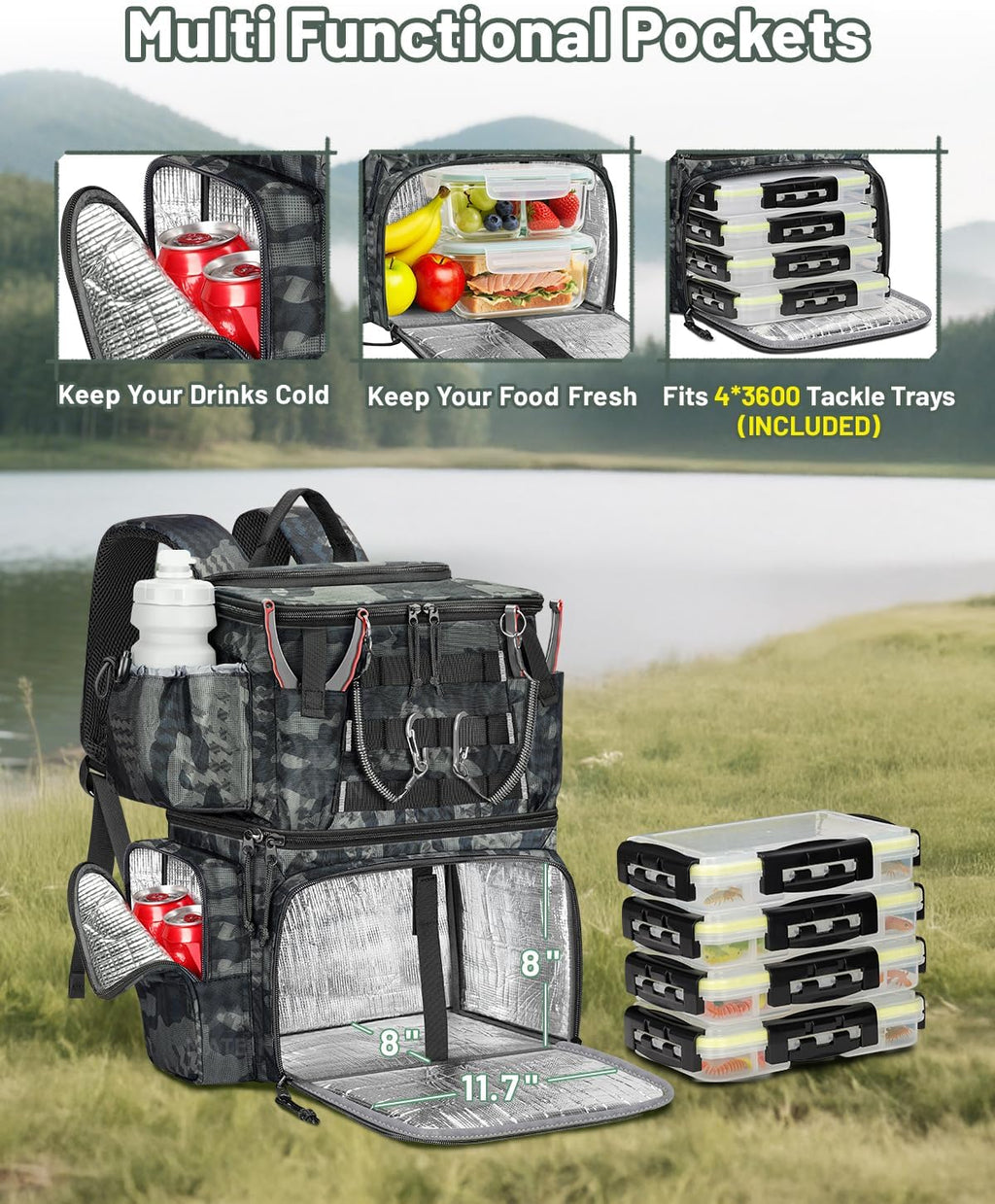 MATEIN Fishing Backpack with 4 Tackle Boxes, Fishing Bag with Rod Holder