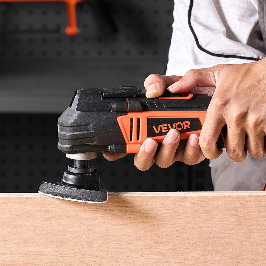 VEVOR Oscillating Tool Multitool, 4Amps Electric Oscillating Multi Tool Corded with 6 Variable Speeds 7000-19000 OPM, 3.2° Oscillating Angle, 13PCS Saw Accessories, LED Work Light & Tool Bag