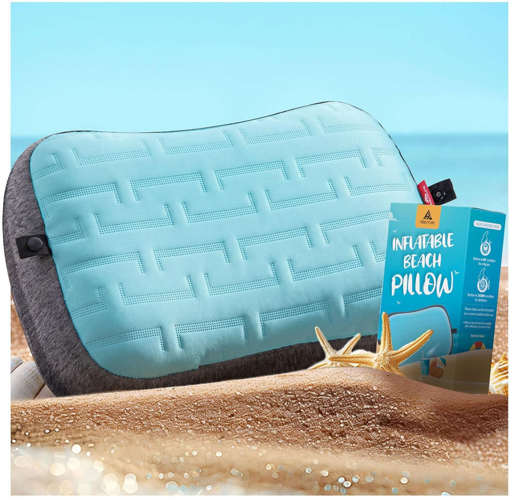 Hikenture Inflatable Beach Pillow with Built-in Sandbag, Removable Cover